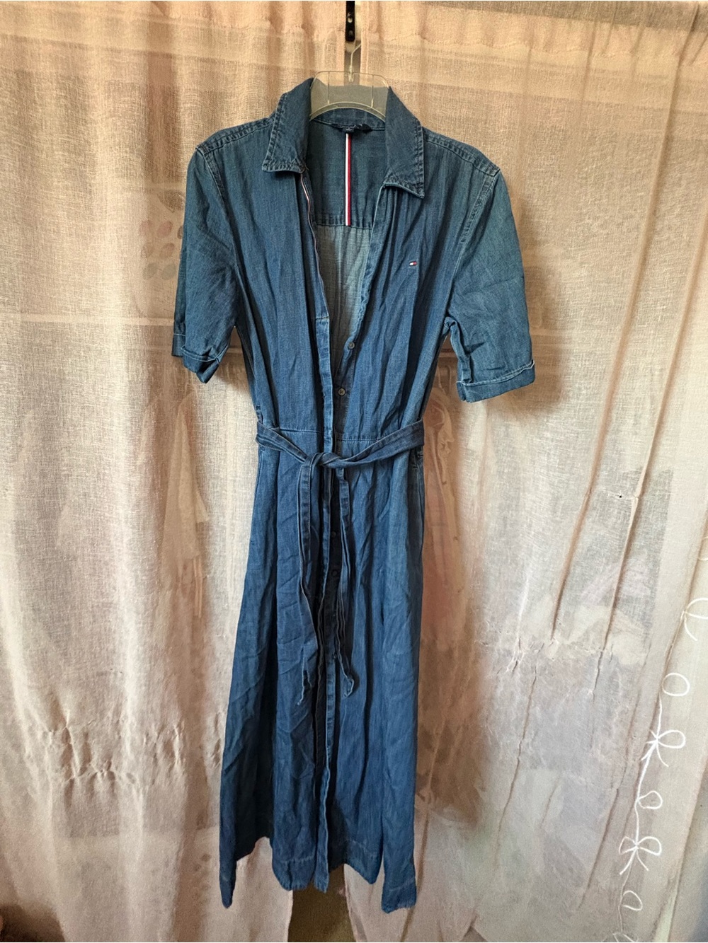 Tommy Hilfiger Dark Blue Denim Maxi Shirt Dress with Tie Belt